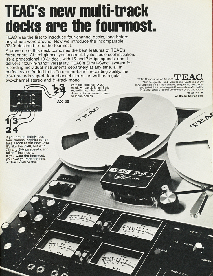 Teac 3340 four channel recorder brochure in the MOMSR Theophilus reel to reel tape recorder collection