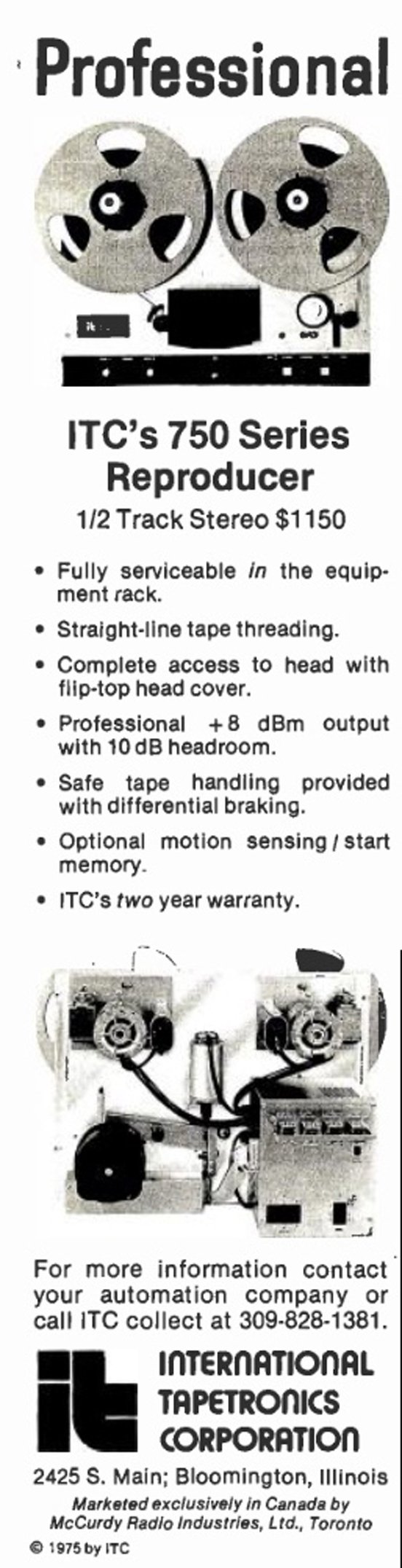 ITC 750 Series Reel to Reel Reproducer Ad