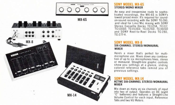 1975 Sony mic mixer ad in the Reel2ReelTexas.com vintage reel tape recorder recording collection