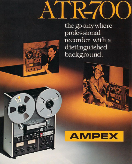 Teac built this ATR-700 for Ampex and relesed it under their own Teac brand as the A-7300 2 track mastering tape recorder reel to reel tape recorderin the Museum of Magnetic Sound Recording