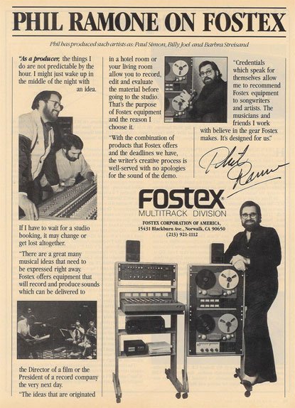 1981 ad for the Fostex A8 8 track reel to reel tape recorder featuring Phil Ramone in the Reel2ReelTexas.com vintage reel tape recorder recording collection