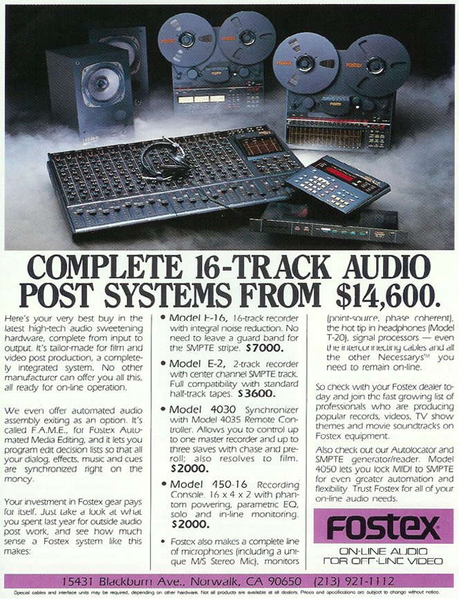 1986 ad for the Fostex B-16-Series reel tape recorder in the Reel2ReelTexas.com vintage reel tape recorder recording collection