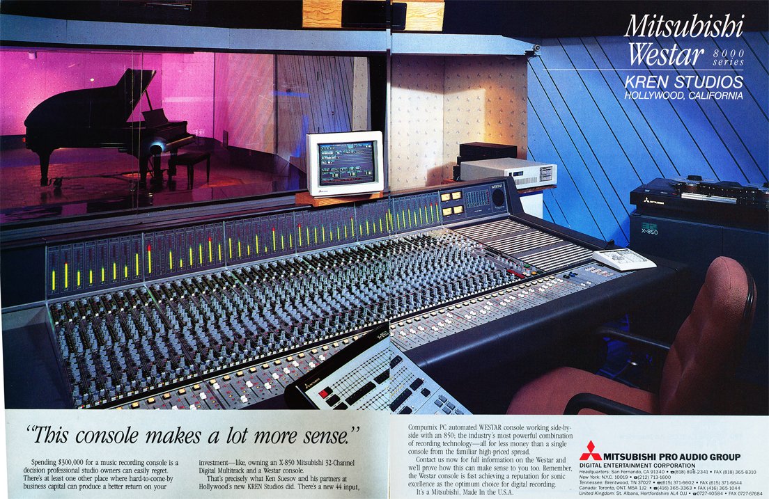 Mitsubishi $300,000 X-850 recording console ad in the Reel2ReelTexas.com vintage reel tape recorder recording collection