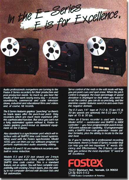 1968 ad for the Fostex E-Series reel tape recorder in the Reel2ReelTexas.com vintage reel tape recorder recording collection