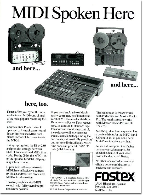 1990 ad for the Fostex multi- track reel tape recorders in the Reel2ReelTexas.com vintage reel tape recorder recording collection