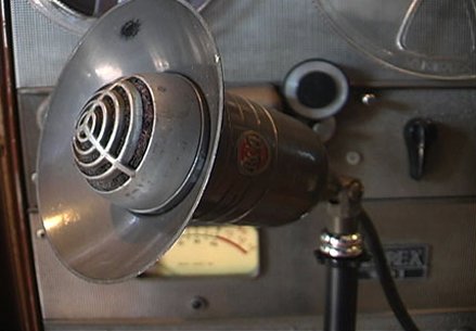 Areopressure microphone in Museum of Magnetic Sound Recording's vintage microphone and recording equipment collection