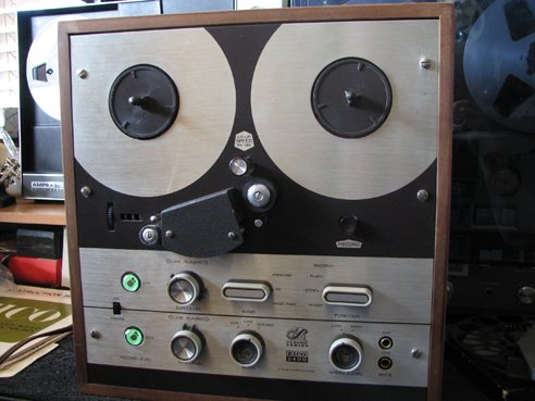 Custom studio mixer, Bogan mixer, Eico 2080 amplifier, Garrard Lab 80 and Shure 556 in the original Phantom recording studio in Alpine, Texas
